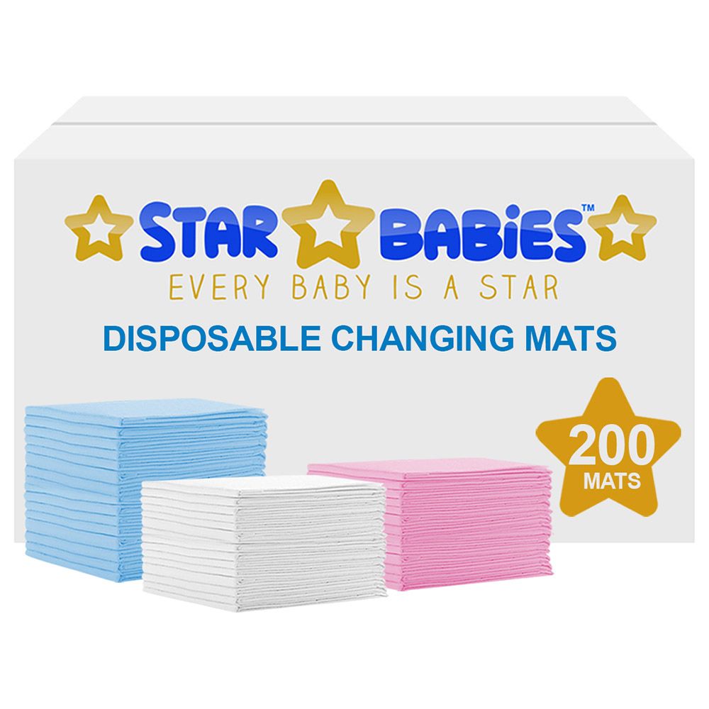 Star Babies - Disposable Changing mats (45x60cm) Large, Pack of 200 - Blue/Pink/White