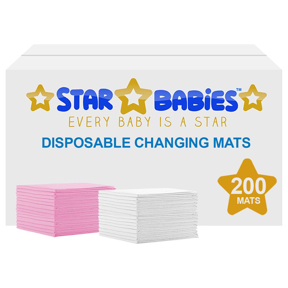 Star Babies - Disposable Changing mats (45x60cm) Large, Pack of 200 - Pink/White