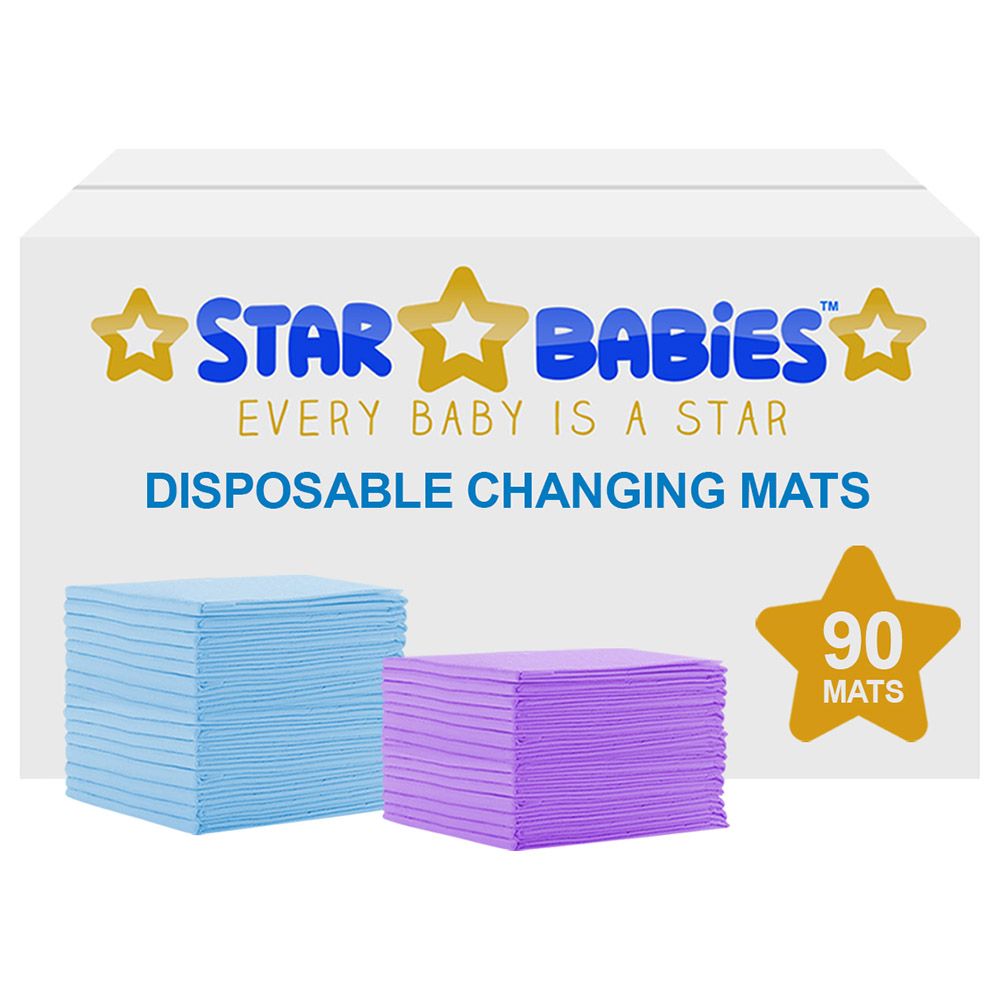 Star Babies - Disposable Changing mats (45x60cm) Large, Pack of 90 - Blue/Lavender