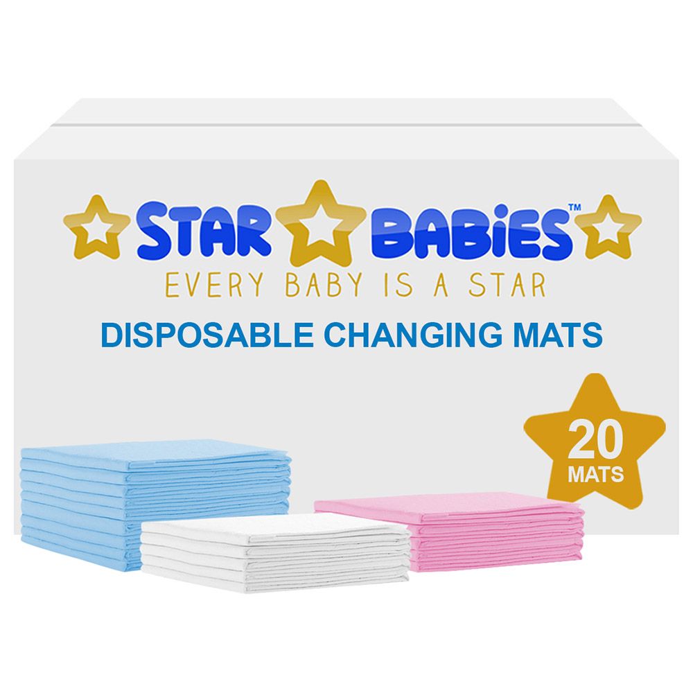 Star Babies - Disposable Changing mats (45x60cm) Large, Pack of 20 - Blue/Pink/White