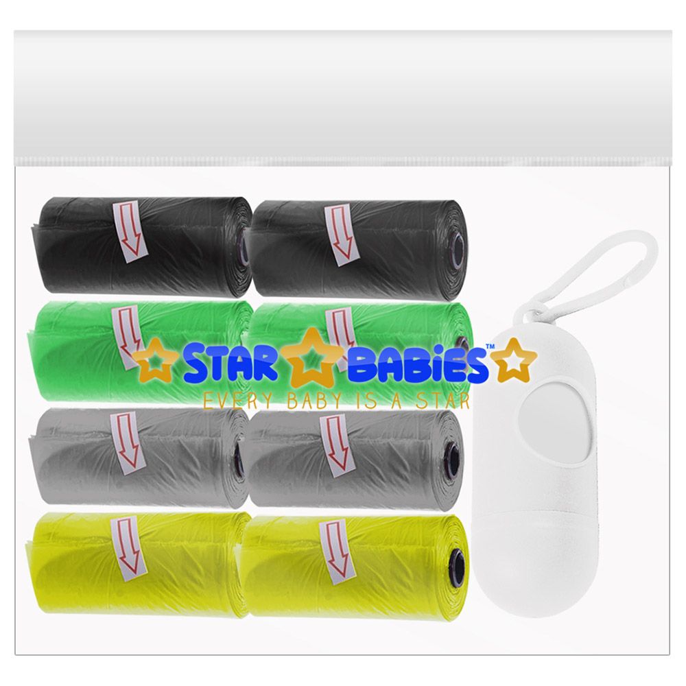 Star Babies - Scented Bag 8 Packs/120 Bags & Dispenser - Black/Grey/Green/Yellow