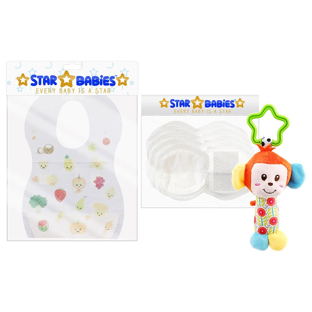 Star Babies - Disposable Bibs w/ Rattle Toy & Breast Pad