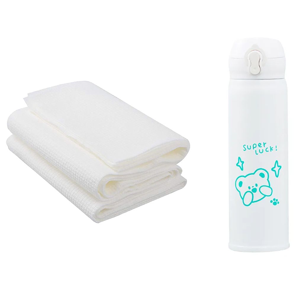 Star Babies - Water Bottle 500Ml w/ Disposable Towel 3pcs - White Blue