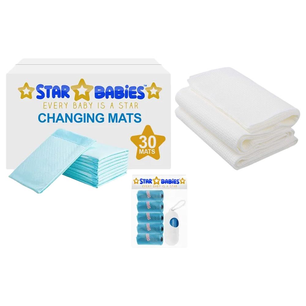 Star Babies - Disposable Changing Mat 30pcs & Scented Bag 5pcs & Disposable Towel 3pcs - Blue