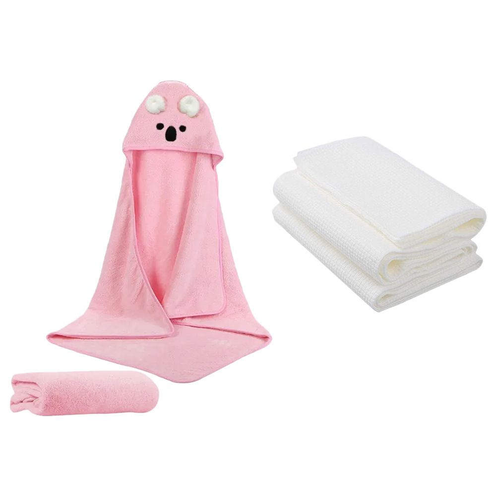 Star Babies - Microfiber Hooded Towel & Disposable Towel 3pcs - Pink