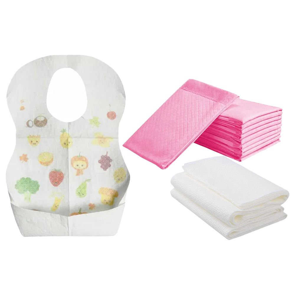 Star Babies - Disposable Changing Mat 10pcs & Disposable Towel 3pcs & Bibs 10pcs - Pink