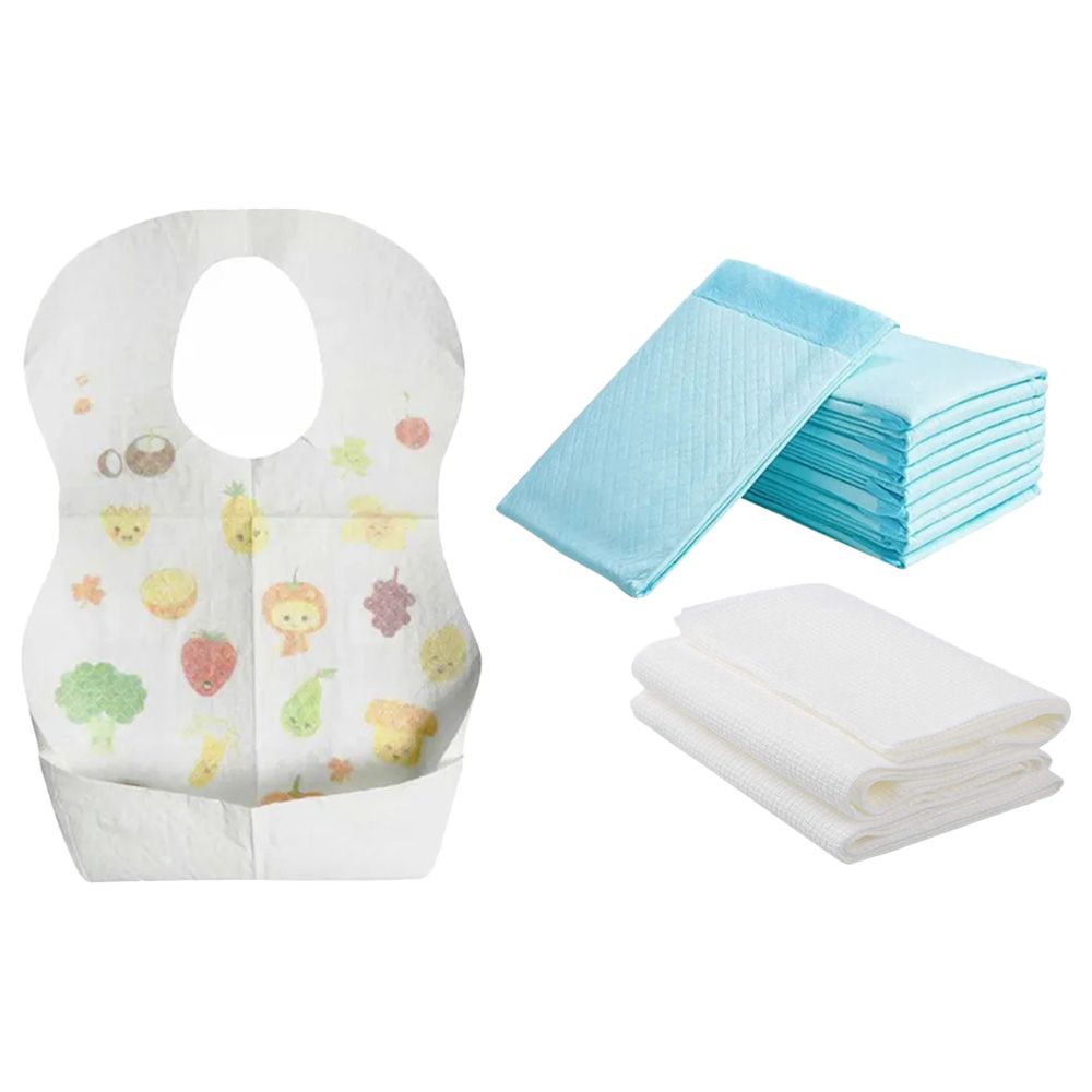 Star Babies - Disposable Changing Mat 20pcs & Disposable Towel 3pcs & Bibs 20pcs - Blue