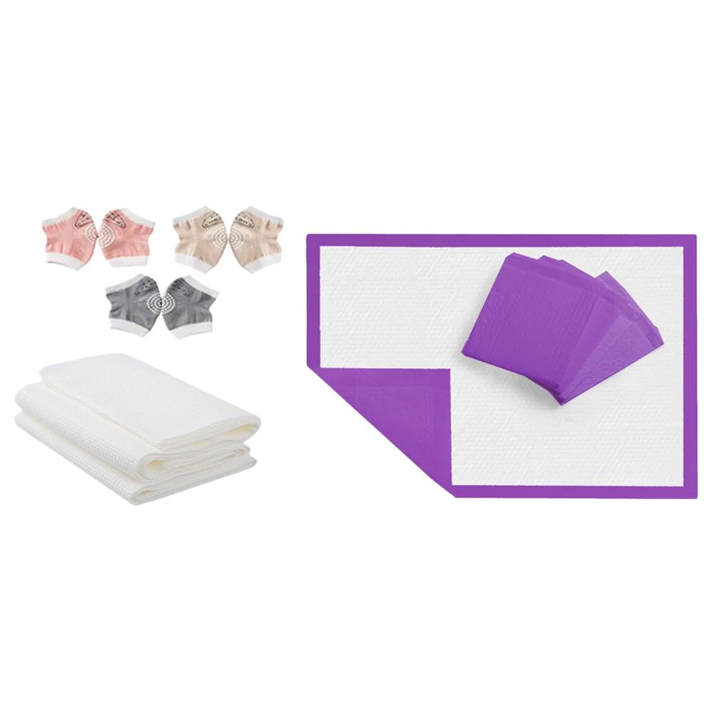 Star Babies - Changing Mat 10pcs & Disposable Towel 3pcs & Knee Pad 3Pair - Lavender