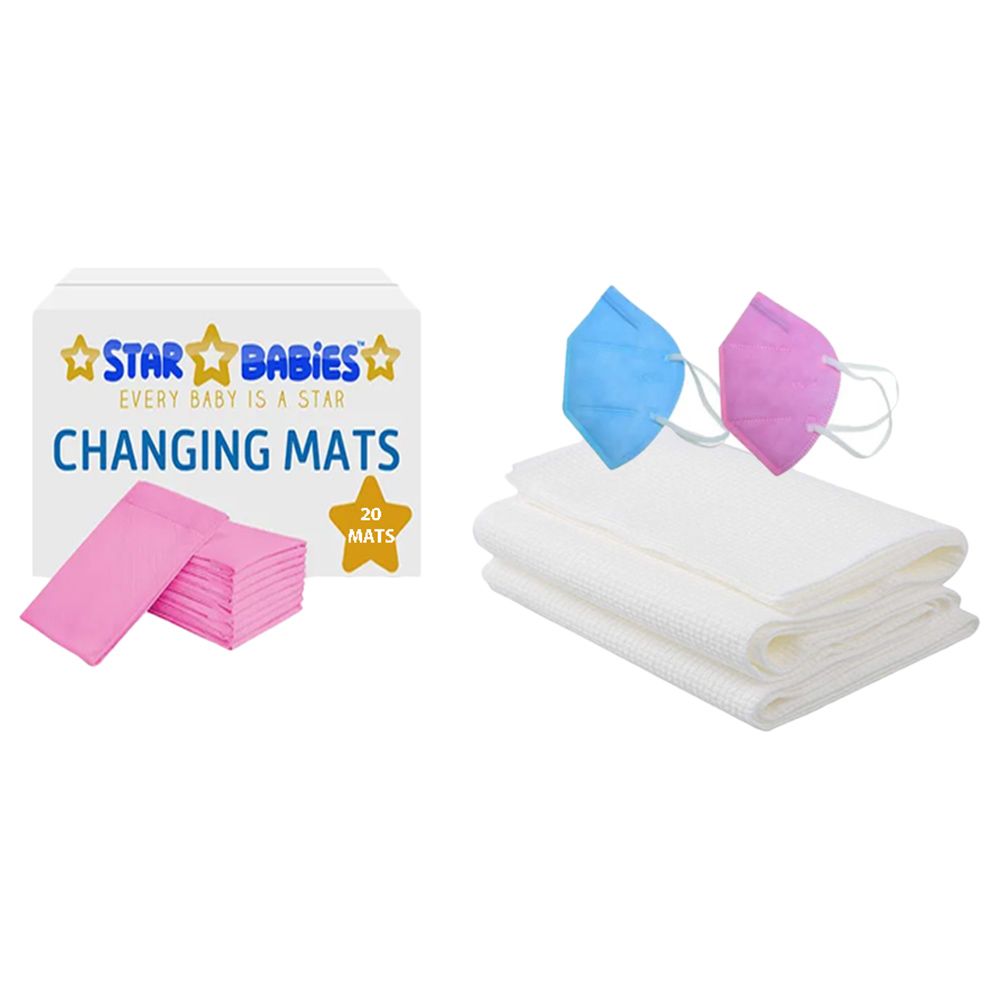 Star Babies - Changing Mat 20pcs & Disposable Towel 3pcs & Kn95 - Pink