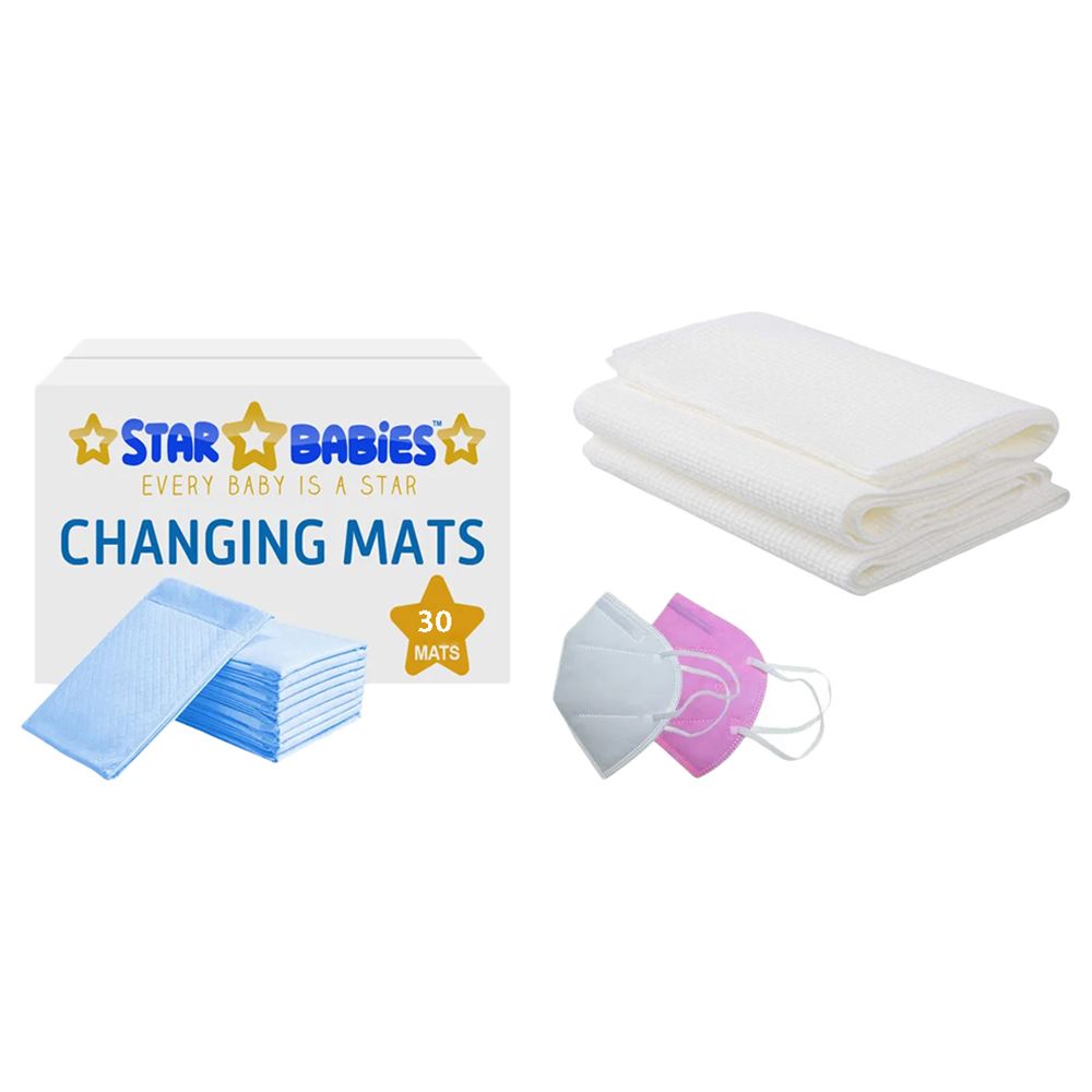 Star Babies - Changing Mat 30pcs & Disposable Towel 3pcs & Kn95 - Blue