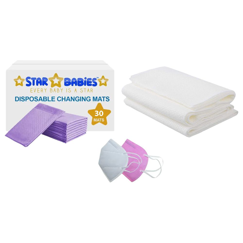 Star Babies - Changing Mat 30pcs & Disposable Towel 3pcs & Kn95 - Lavender