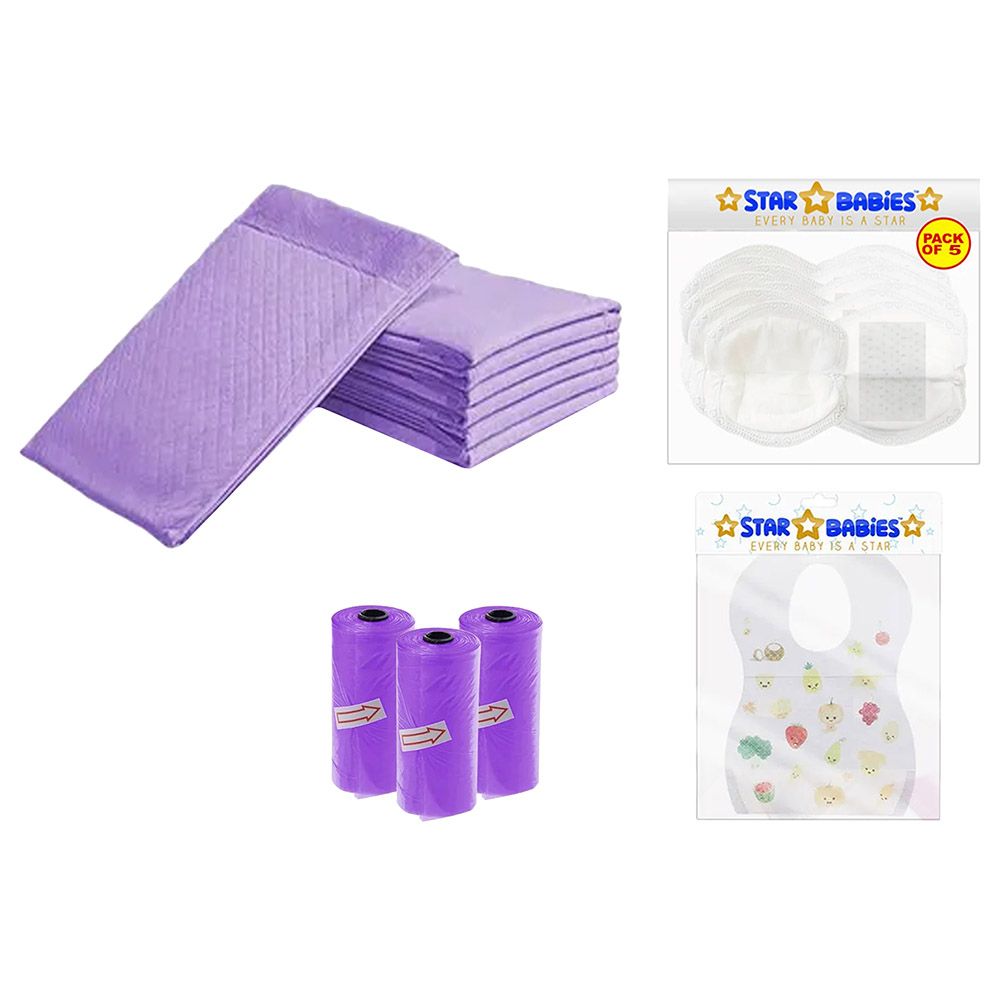 Star Babies - Changing Mat 6pcs & Bibs 5pcs & Scented Bag 3pcs & Breast Pad 5pcs - Lavender