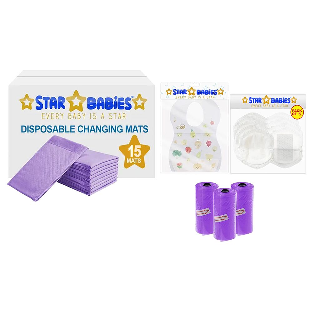 Star Babies - Changing Mat 15pcs & Bibs 15pcs & Scented Bag 3pcs & Breast Pad 5pcs - Lavender