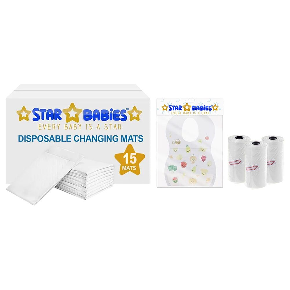 Star Babies - Changing Mat 15pcs & Bibs 15pcs & Scented Bag 3pcs - White