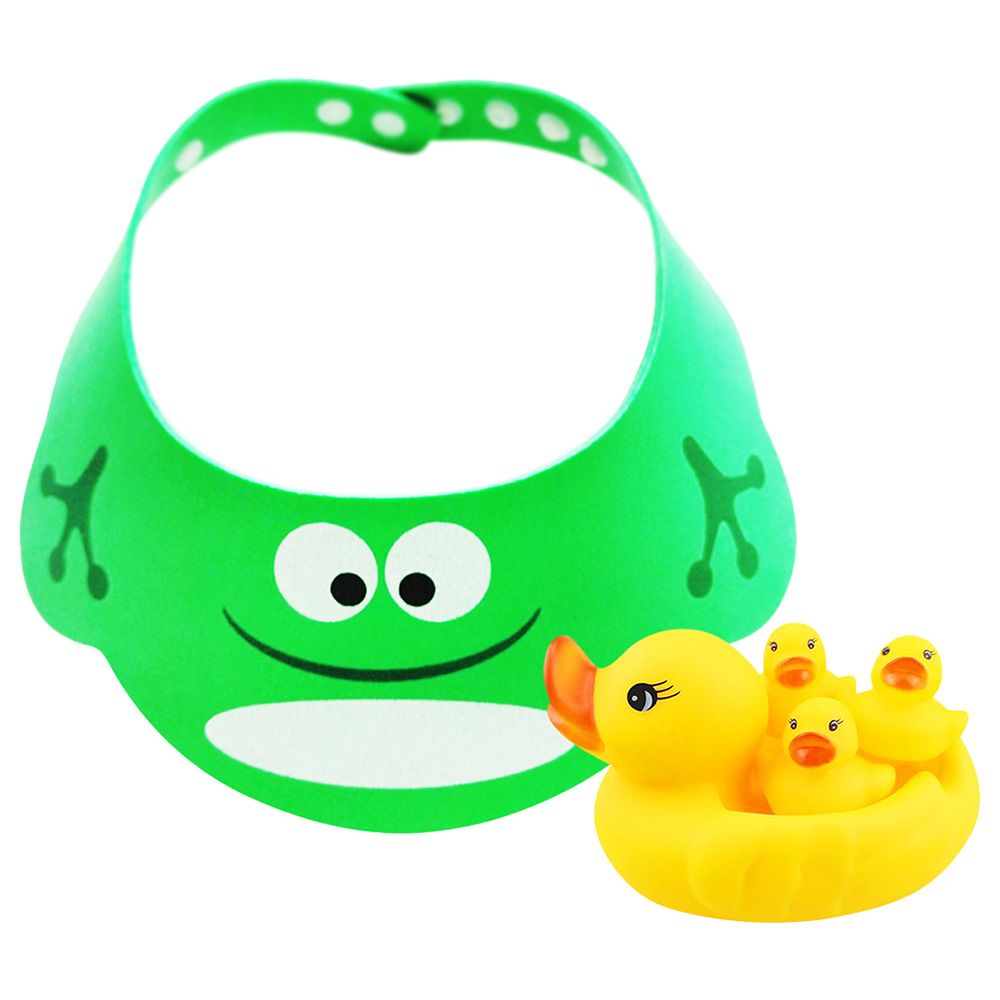 Star Babies - Shower Cap w/ Rubber Duck - Pack Of 2 - Green/Yellow