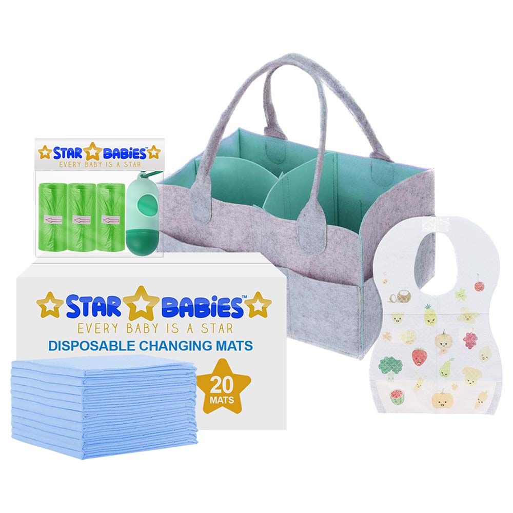 Star Babies - Diaper Bag, Changing Mat, Bibs, Scented Bag w/ Dispenser