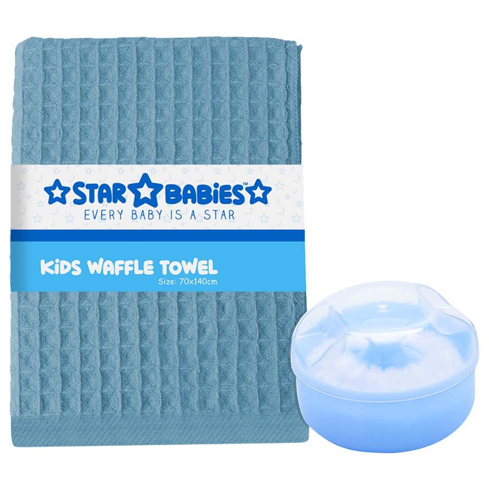 Star Babies - Waffle Towels w/ Powder Puff - Blue