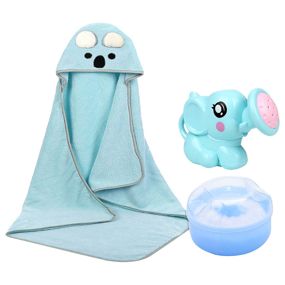 Star Babies - Hooded Towel, Powder Puff & Kettle Toy - Blue