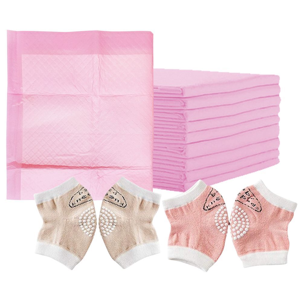 Star Babies - Changing Mats 15pcs & Baby Kneepads Combo Set - Pack of 2 - Pink