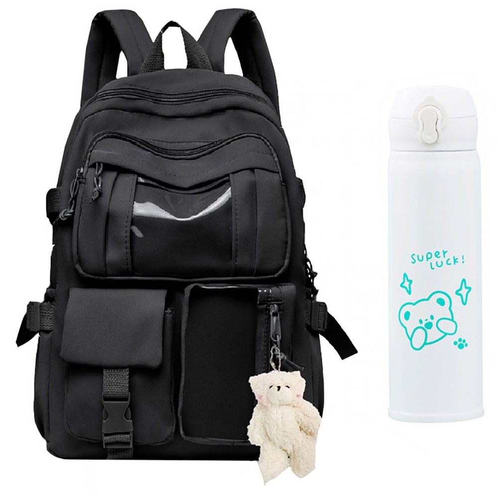 Star Babies - School Bag 17.32-inches & Water Bottle 400ml - White/Black