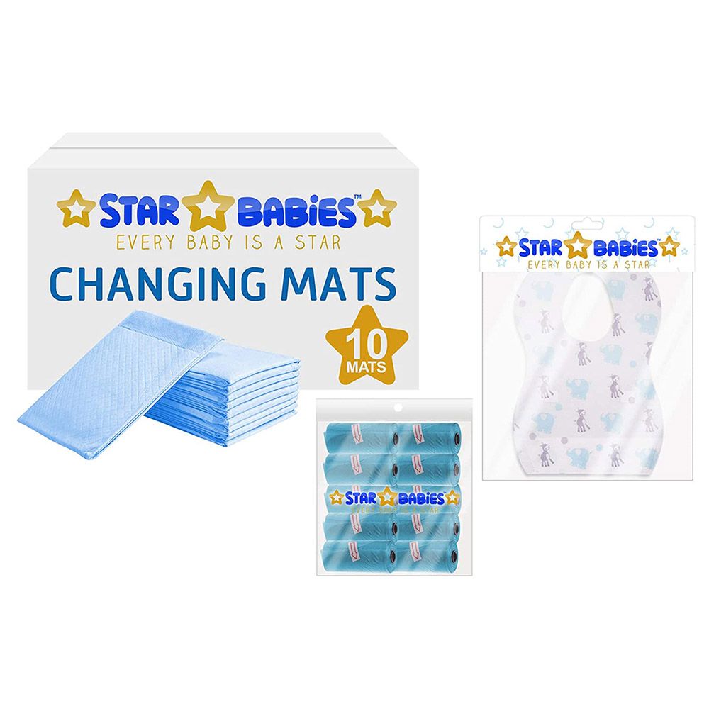 Star Babies 10pcs Changing Mats, Bibs & Scented Bag - Blue