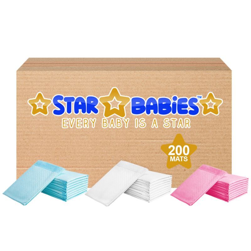 Star Babies Disposable Changing mats (45x60cm) Large, Blue/White/Pink 200pcs - Assorted