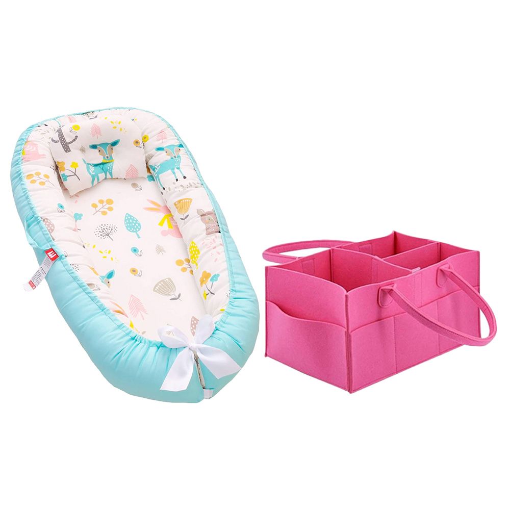 Star Babies Lounger Sleeping Pod W/ Caddy Diaper Bag - Pink