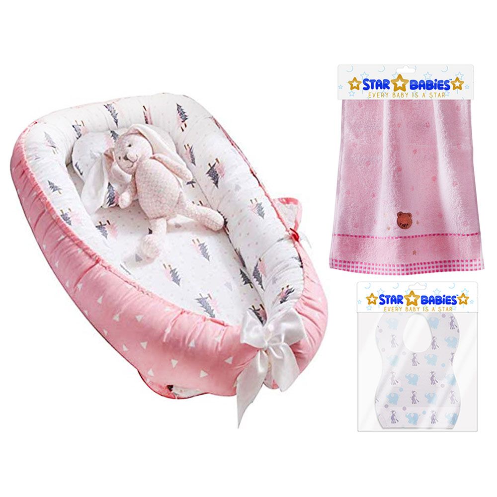 Star Babies Sleeping Pod Bed, Face Towels & Disposable Bibs