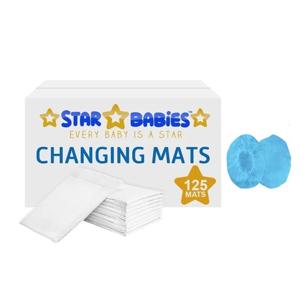 Star Babies White Disposable Changing Mats - Pack of 125 with 10pcs Ear Cover Free