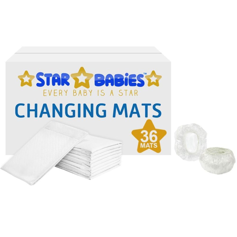 Star Babies White Disposable Changing Mats - Pack of 36 with 10pcs Ear Cover Free