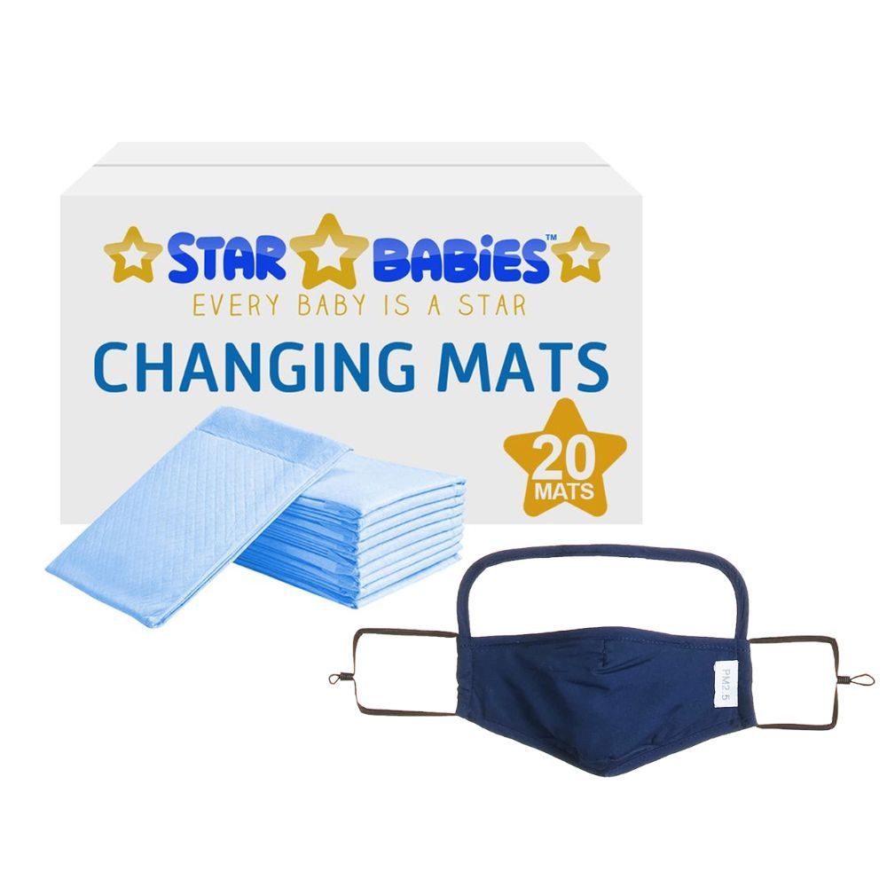 Star Babies Combo Pack, 20Pcs Disposable Changing Mats Blue/Mask with Eye Shield