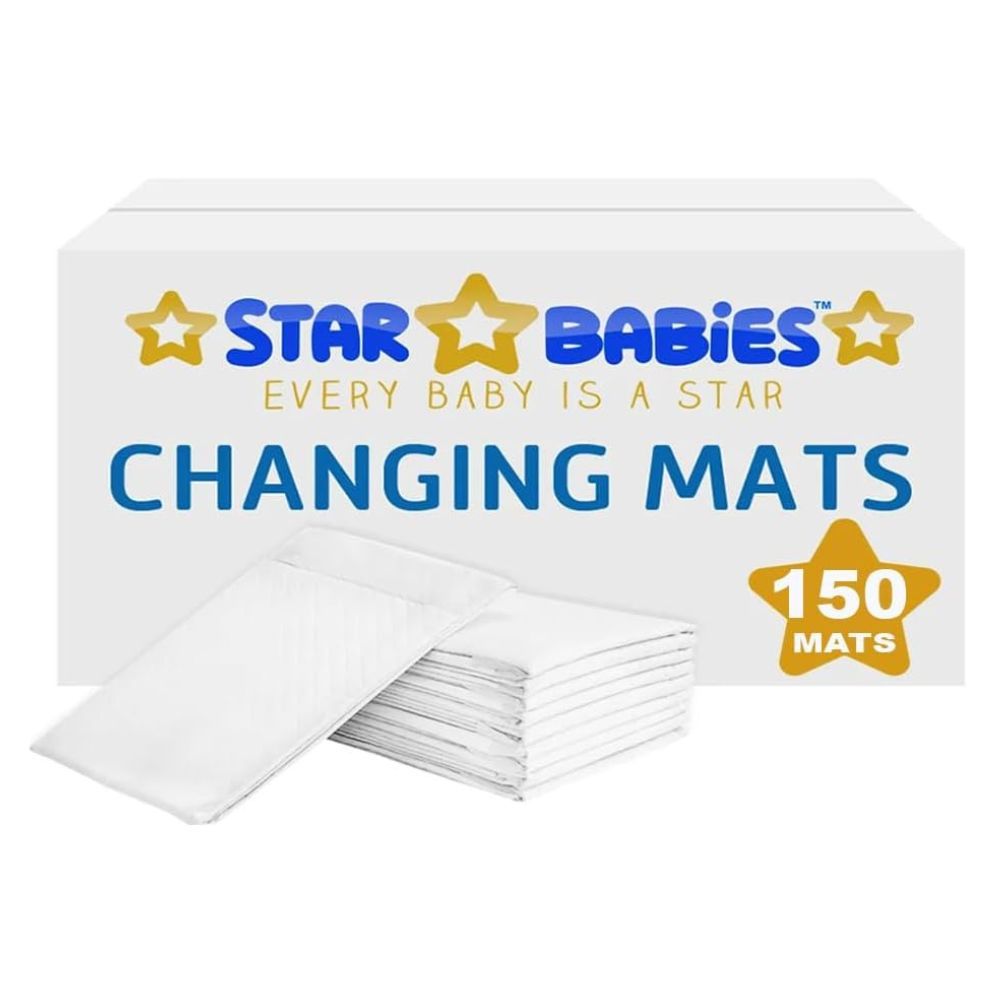 Star Babies White Disposable Changing Mats - Pack of 150 with 10pcs Ear Cover Free