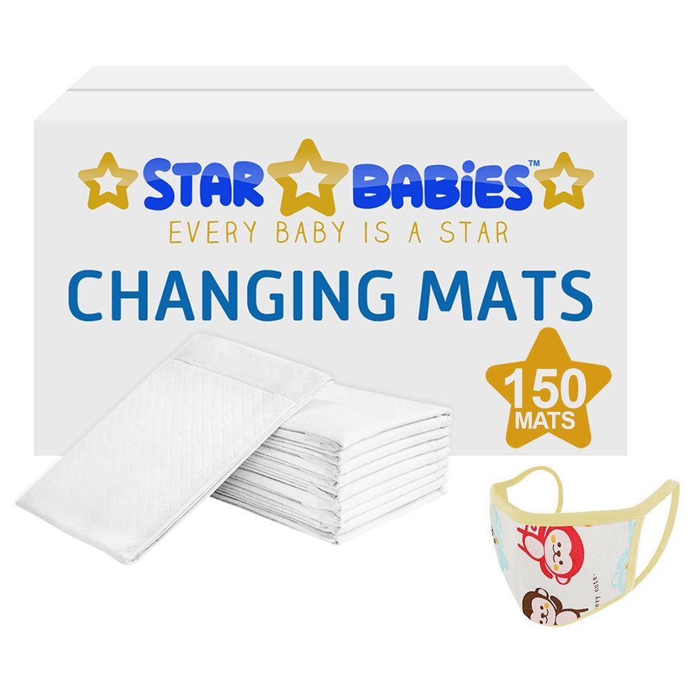 Star Babies - Disposable Changing Mats White 150Pcs W/ 1Pc Kids Reusable Mask