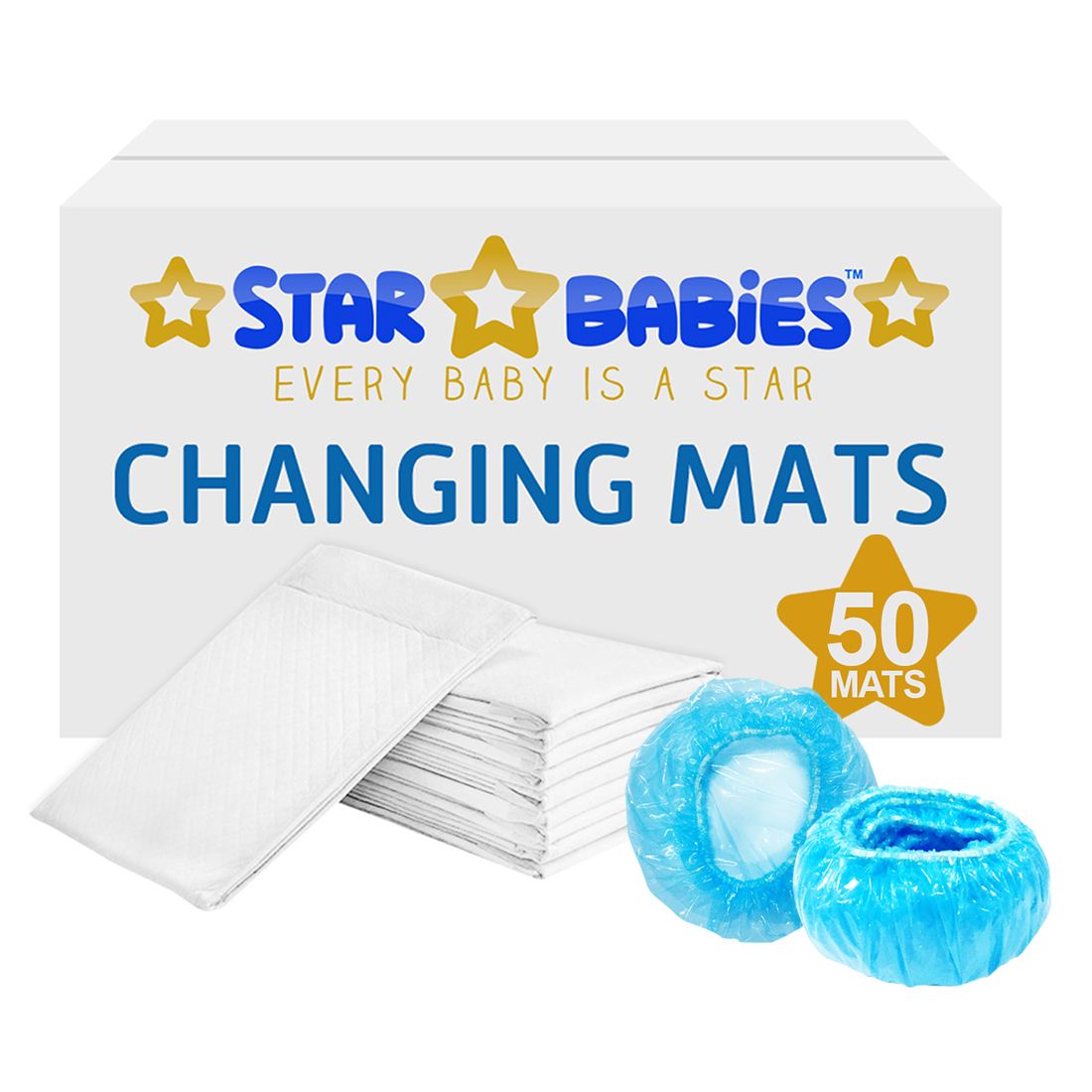 Star Babies White Disposable Changing Mats - Pack of 50 with 10pcs Ear Cover Free