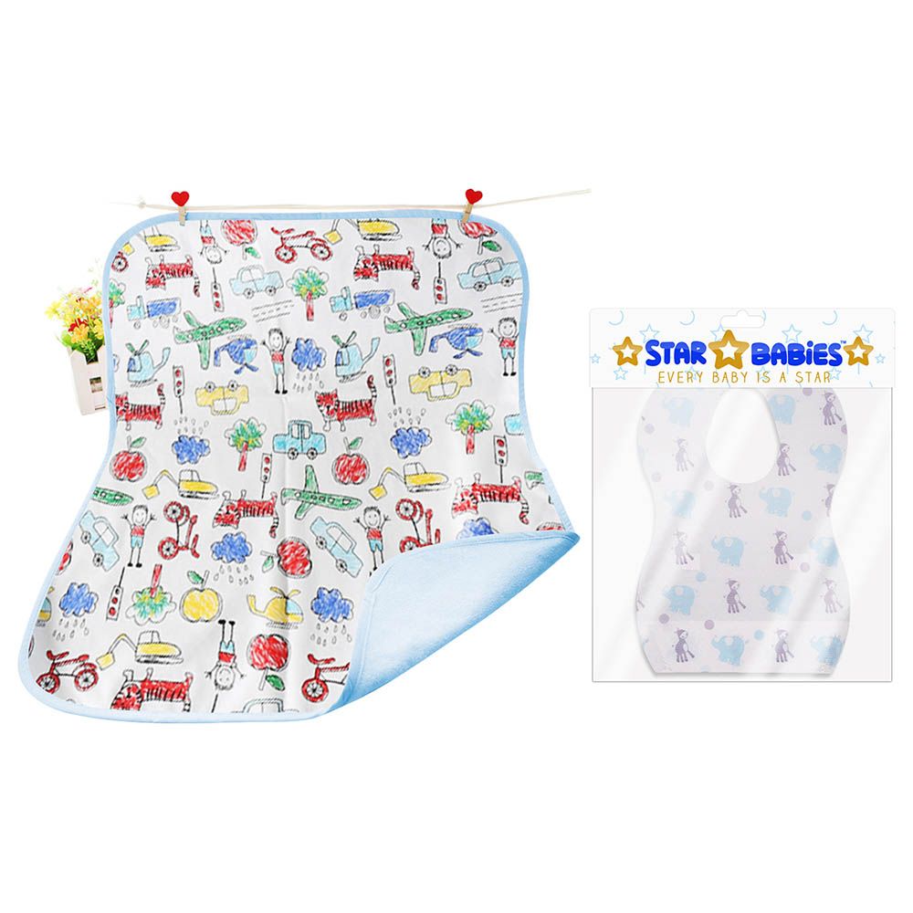 Star Babies Reusable Changing Mat Blue + Disposable Bibs 20s