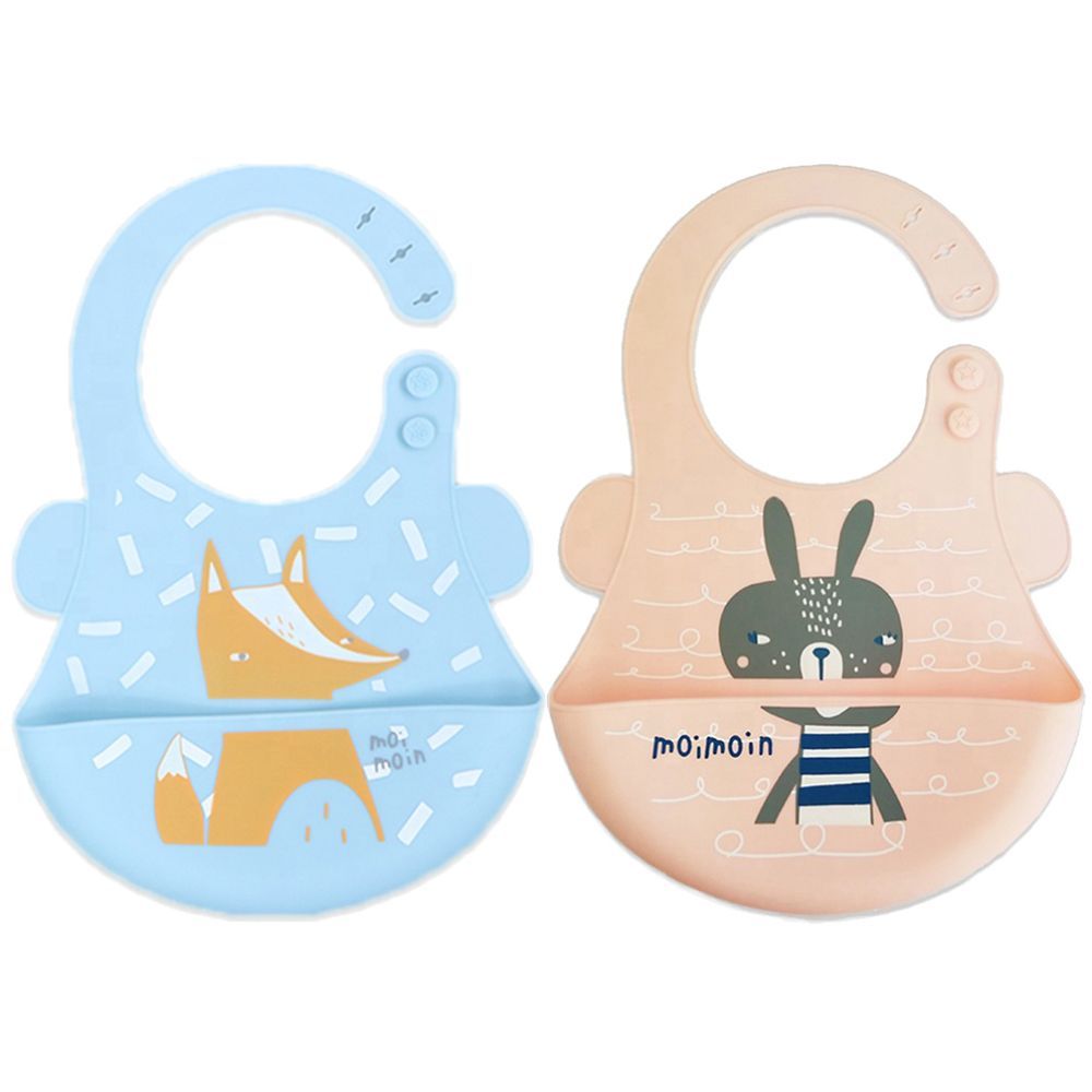 Pixie Baby - Silicone Bibs Pack of 2 - Fox, Squirrel