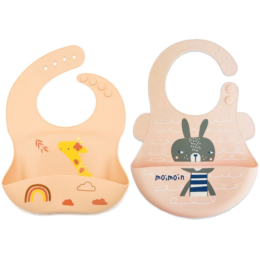 Pixie Baby - Silicone Bibs Pack of 2 - Jeraff, Squirrel