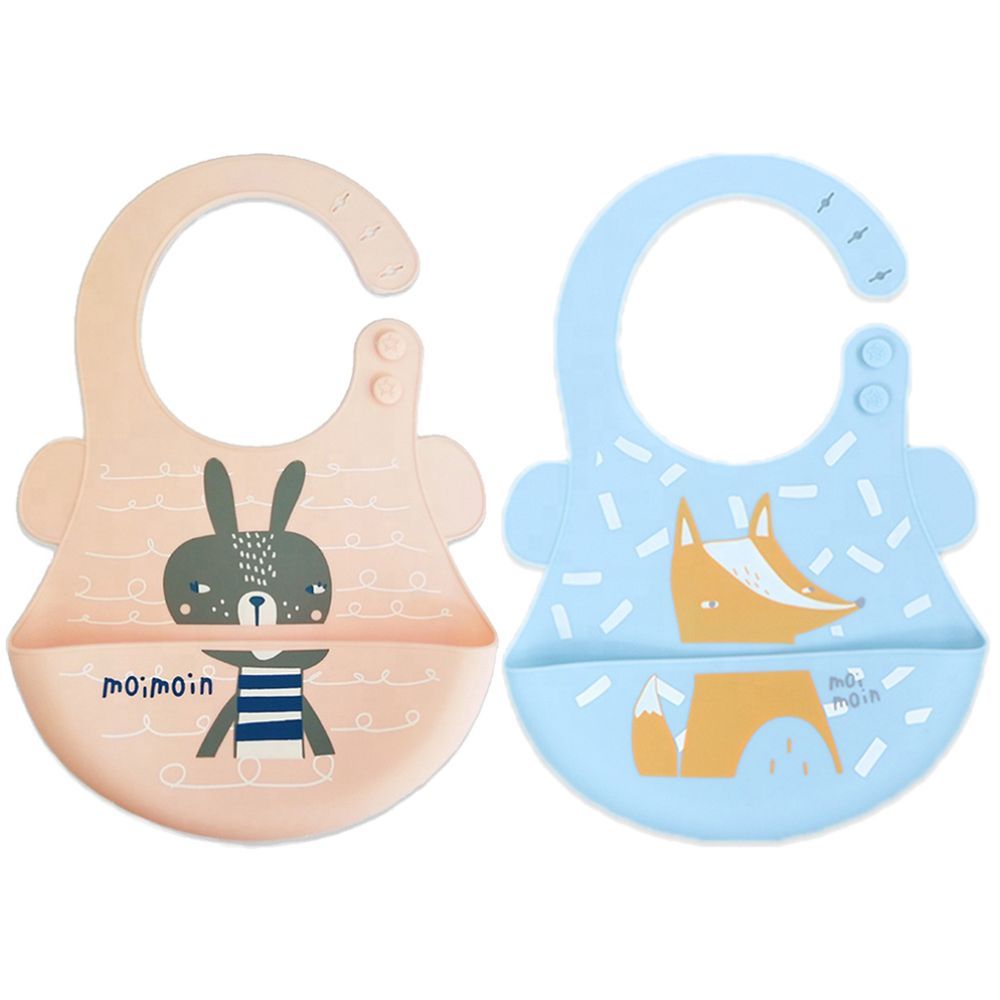 Pixie Baby - Silicone Bibs Pack of 2 - Squirrel, Fox