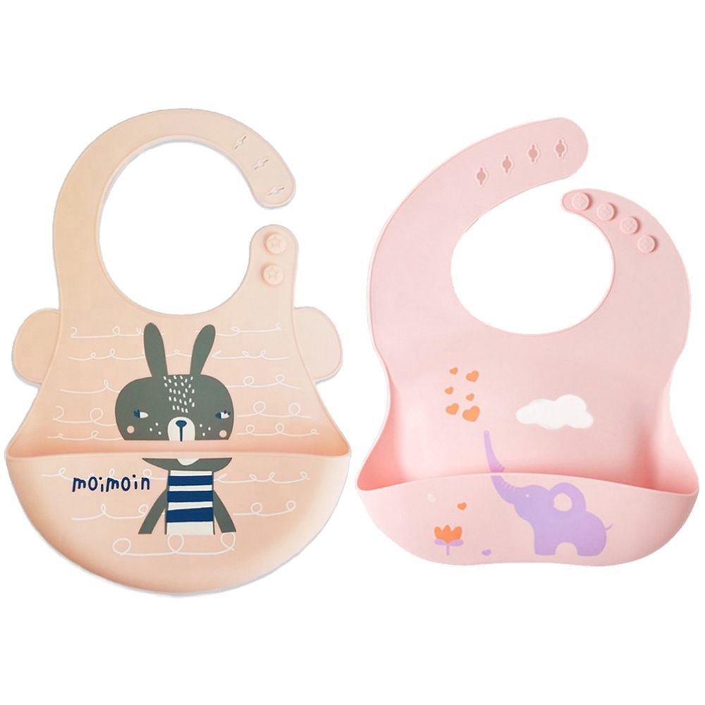 Pixie Baby - Silicone Bibs Pack of 2 - Squirrel, Elephant