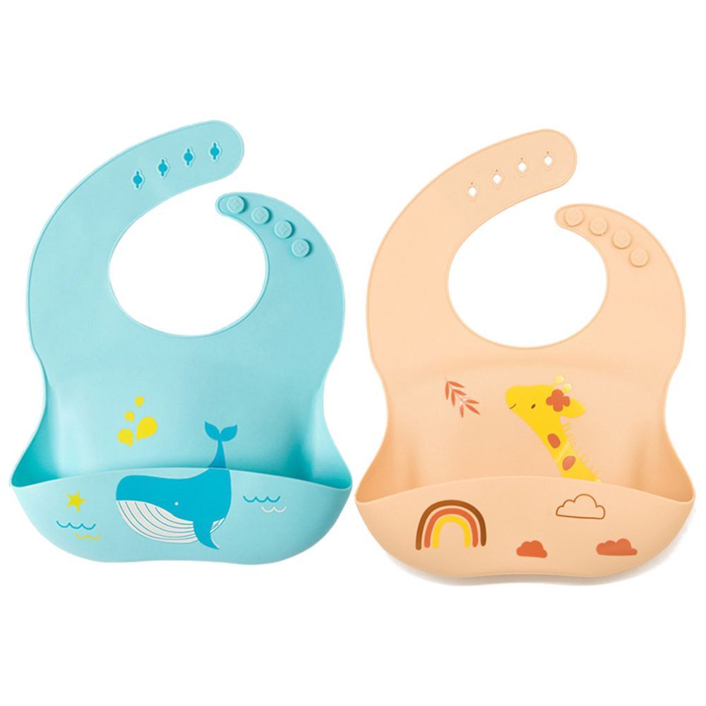 Pixie Baby - Silicone Bibs Pack of 2 - Whale, Jeraff