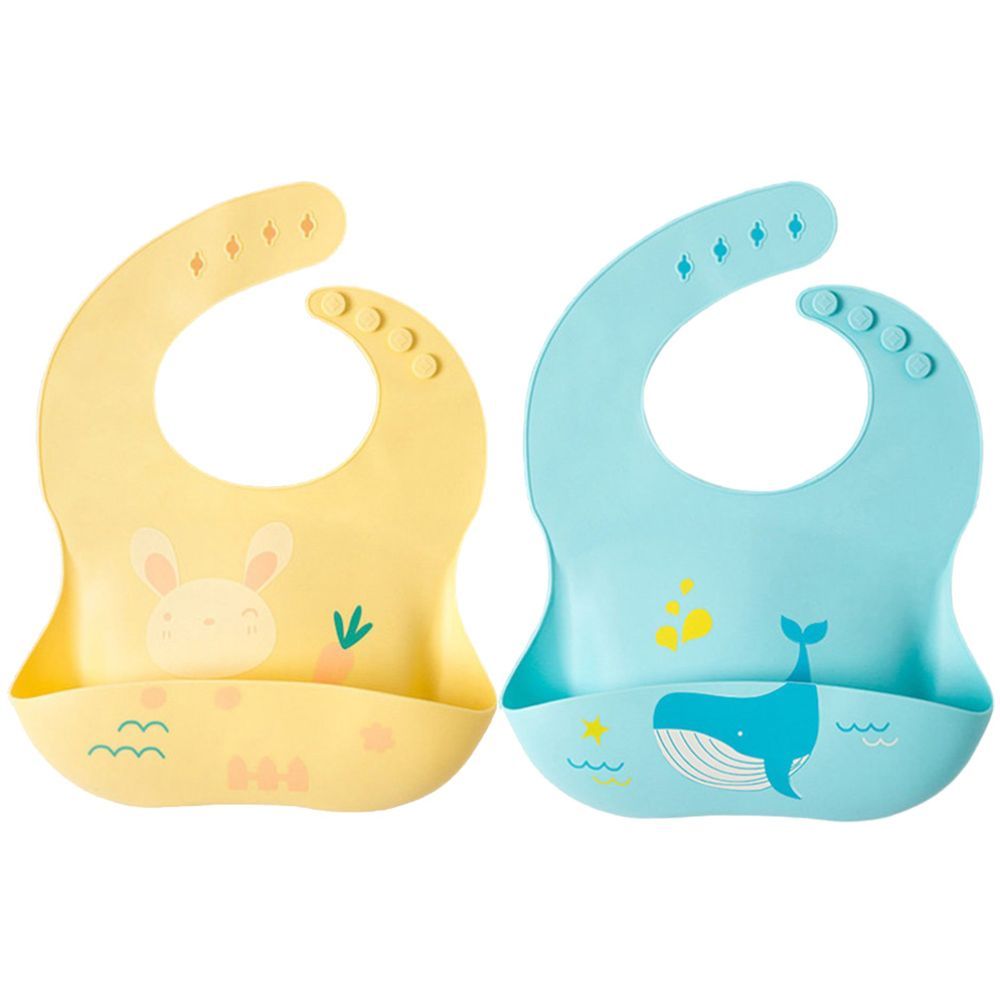 Pixie Baby - Silicone Bibs Pack of 2 - Bunny, Whale