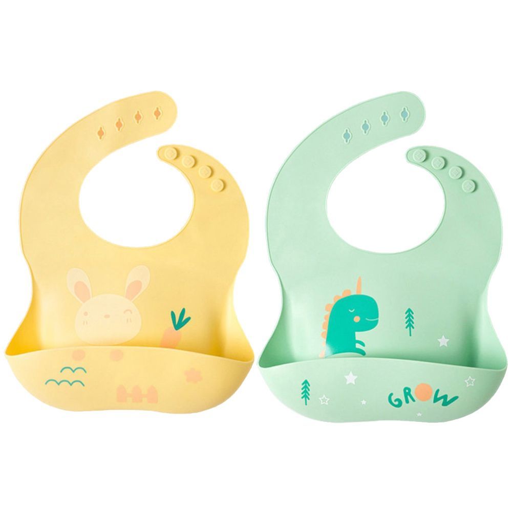 Pixie Baby - Silicone Bibs Pack of 2 - Bunny, Dinosaur