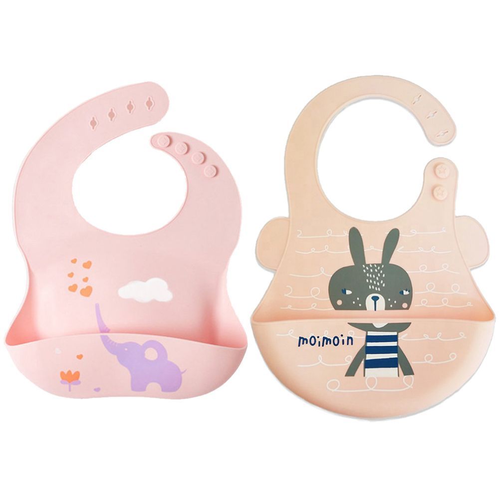 Pixie Baby - Silicone Bibs Pack of 2 - Elephant, Squirrel