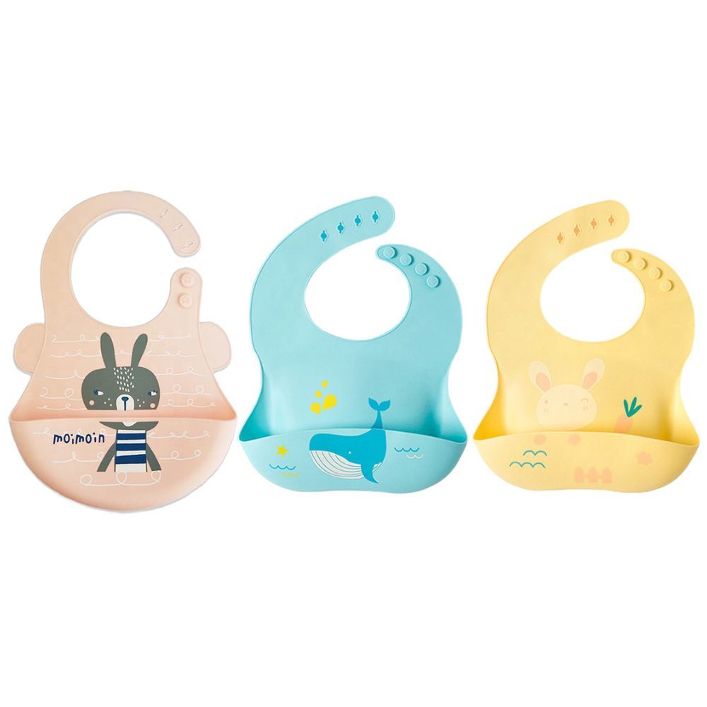 Pixie Baby - Silicone Bibs Pack of 3 - Squirrel, Whale, Bunny