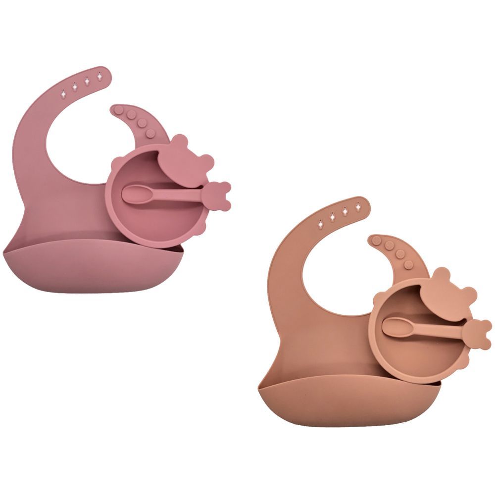 Pixie Baby - Silicone Feeding Set Pack of 2 - Pink, Peach