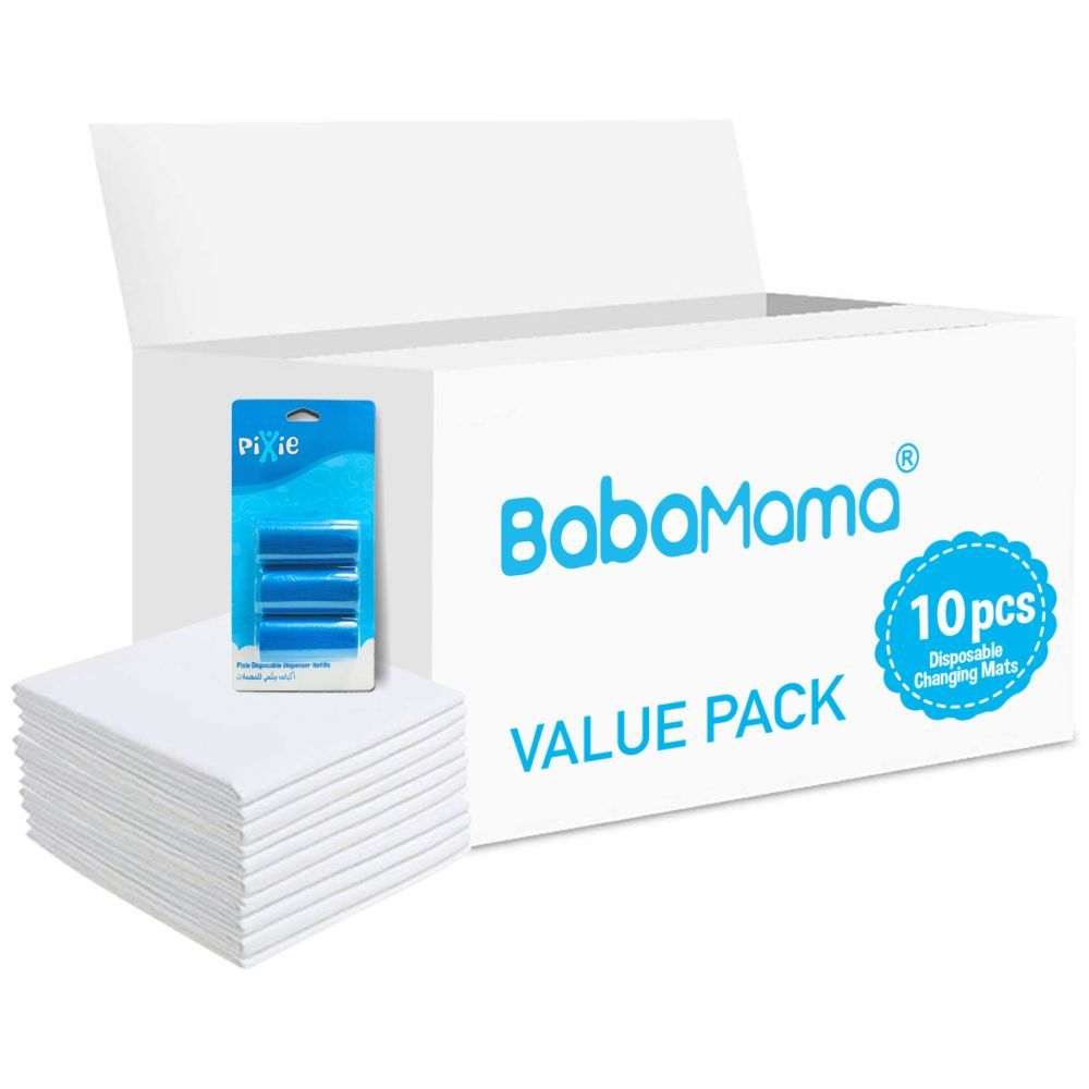 Babamama - Changing Mats 10 + Pack Of 1 Refill Blue 60 Nappy Bags