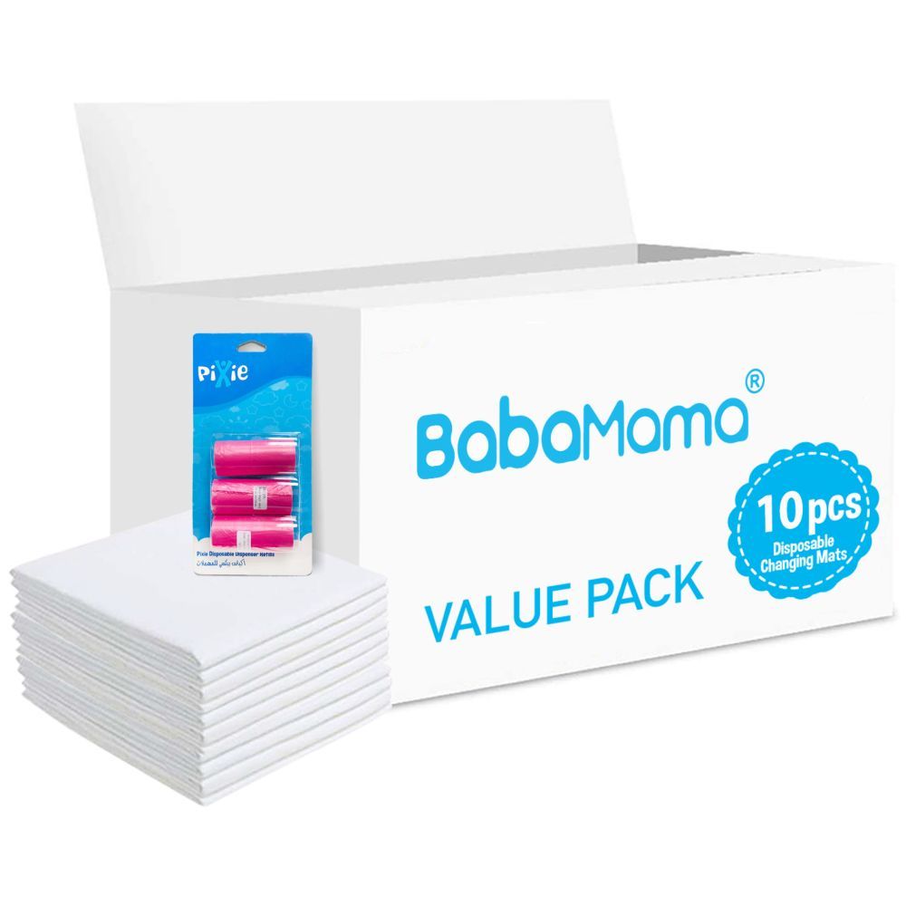 Babamama - Changing Mats 10 + Pack Of 1Refill Pink 60 Nappy Bags