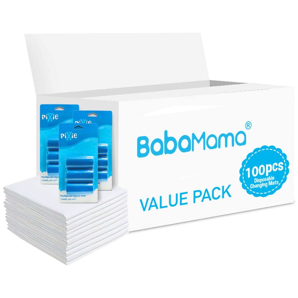 Babamama - Changing Mats 100 + Pack Of 3 Refill Blue 180 Nappy Bags