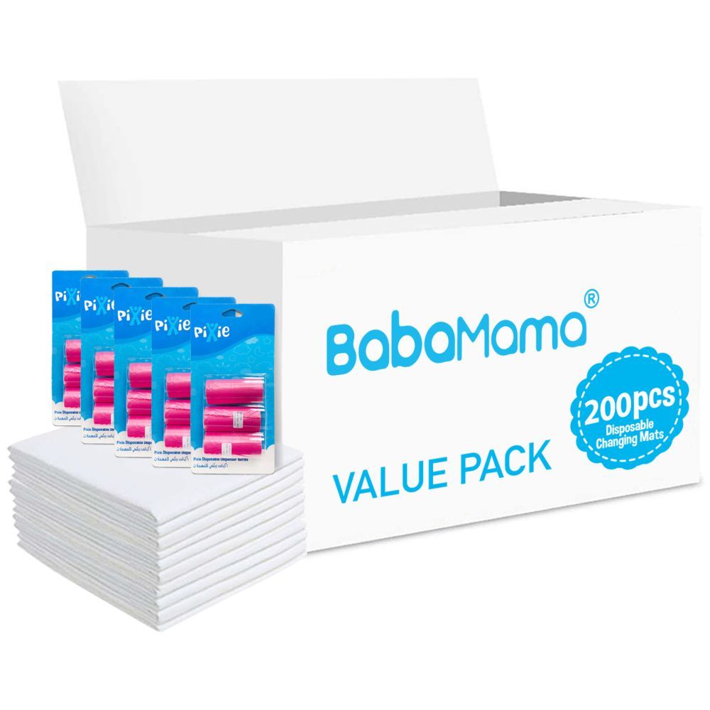 Babamama - Changing Mats 200 + Pack Of 5 Refill Pink 300 Nappy Bags 