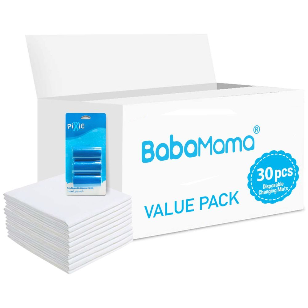 Babamama - Changing Mats 30 + Pack Of 1 Refill Blue 60 Nappy Bags